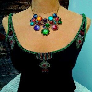 Vintage HAND BEADED Top 1970's Gypsy Bohemian Floral Seed Beads Sz S/M Exc!